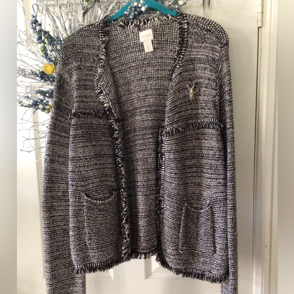 Chicos Sweater color Black/White in size 1
